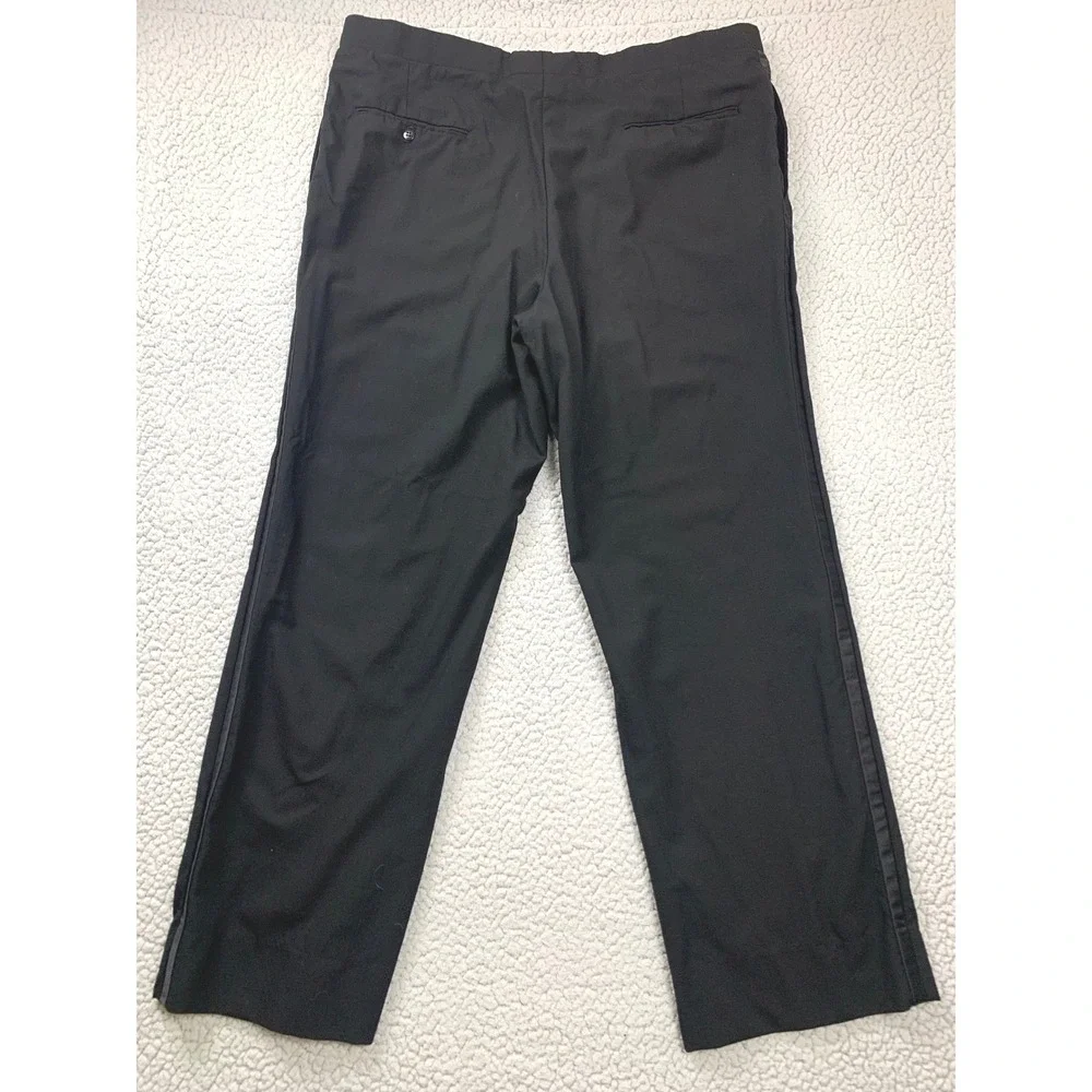 Vintage Men's Tuxedo Pants 42x31 Black Satin Stripe Straight Leg Talon Zip